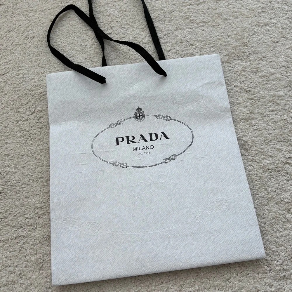 Prada White and Black Logo Shopping Bag